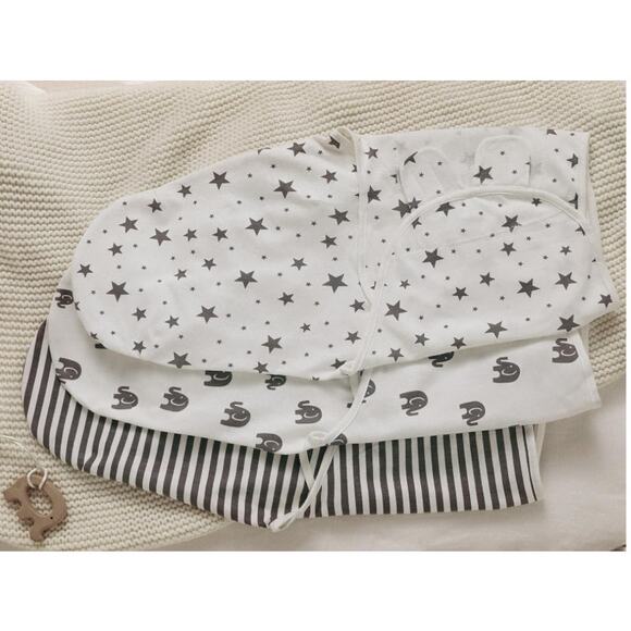 Swaddle Blankets 3 Pack 0-3 Months, Elephant, Stars & Stripes designs, Newborn - Picture 9 of 9